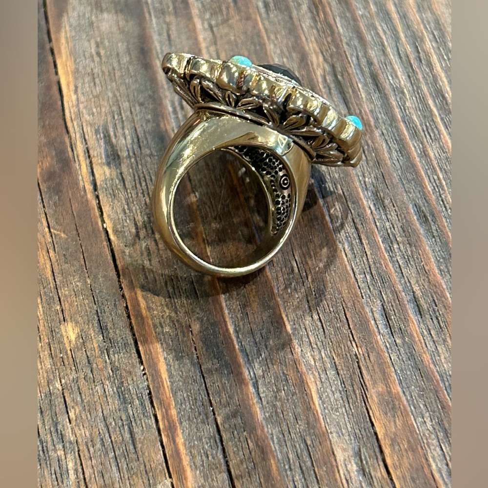 Vintage Barse Turquoise & Amethyst Bronze Ring Size 7 - Picture 7 of 8